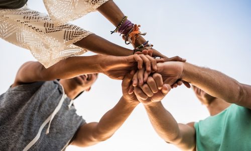 Friends cheering together